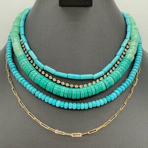 Anthropologie Serefina Five Strand Turquoise-Tone Necklace with Rhinestones NWOT